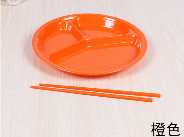 密胺仿瓷餐具 快餐盤分格塑料盤子彩色三格餐盤學生食堂飯盤圓盤