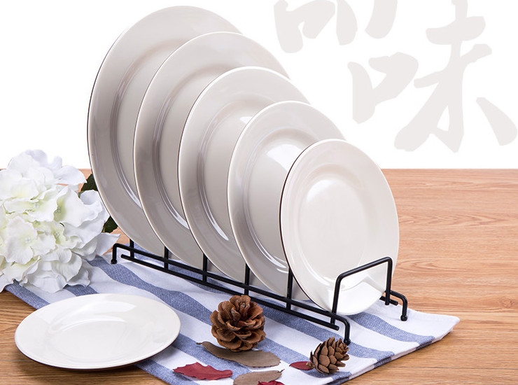 密胺仿瓷餐具中式咖啡白雙色圓盤淺低盤菜盤快餐盤 塑料碟子