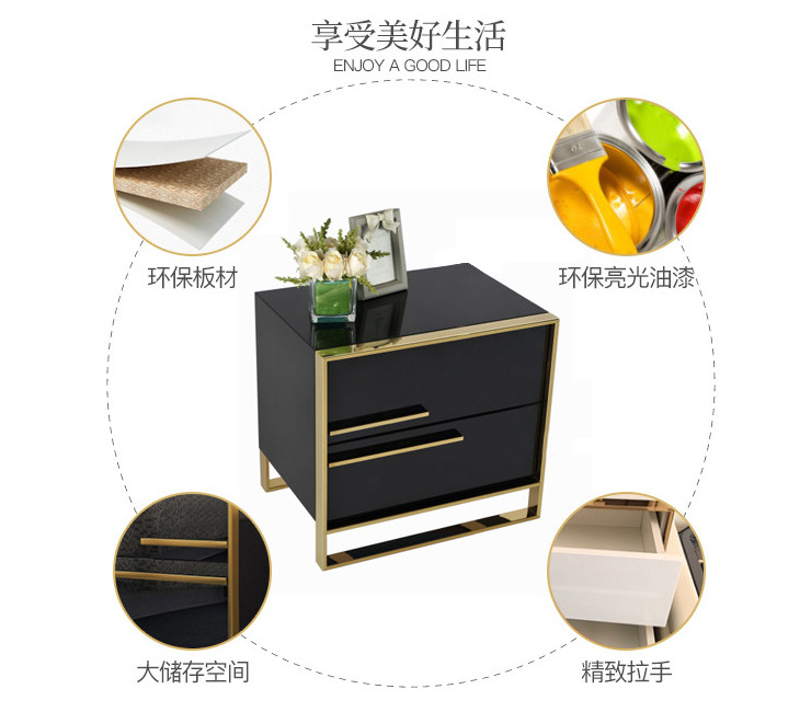 Modern Bedside Table Simple Bedroom Bedside Cabinet Paint Light Luxury Nordic Style Stainless Steel Storage Side Cabinet (Shipping & Installation Fee To Be Quoted Separately)