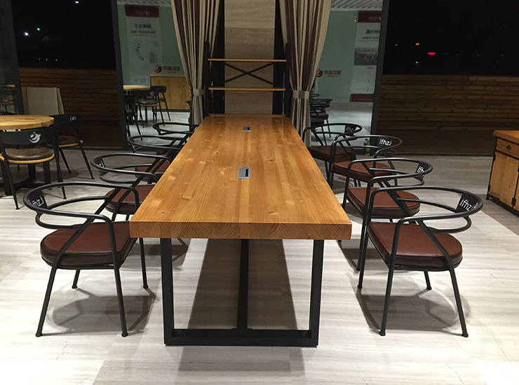 现代简约餐厅酒吧桌 实木办公桌 工作室会议桌长桌洽谈长条桌椅组合 (运费及安装费另报)