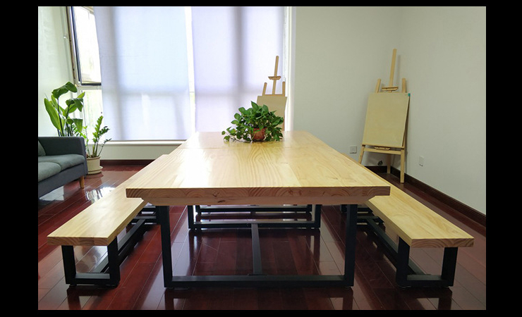 现代简约餐厅酒吧桌 实木办公桌 工作室会议桌长桌洽谈长条桌椅组合 (运费及安装费另报)