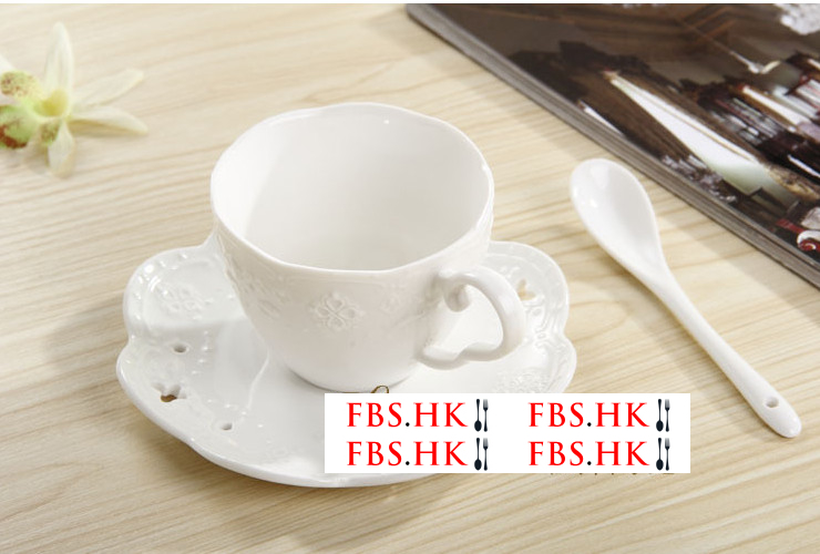 新款日式陶瓷咖啡杯碟套裝 陶瓷杯蝴蝶浮雕咖啡杯碟批發 (沒有配勺子)
