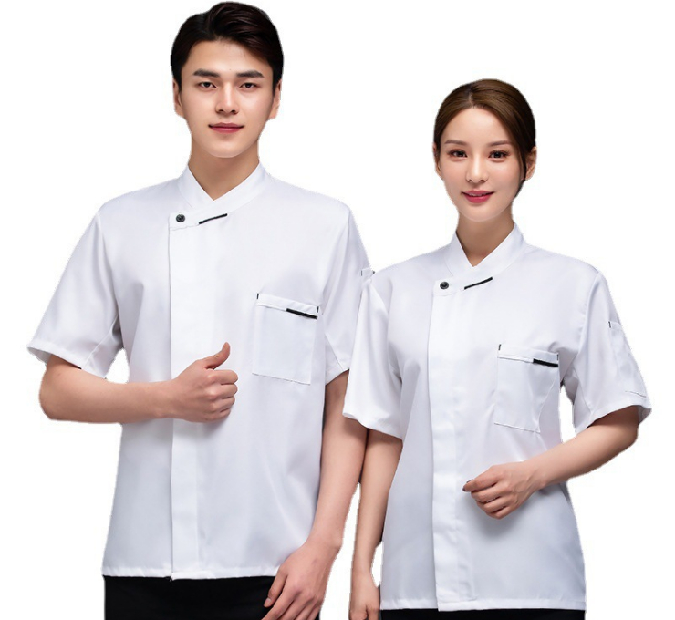 (即取炎夏透氣廚師工作服現貨) 新款短袖男女透氣廚師工作服 餐廳飯店白色廚房衣服 白色 M-4XL