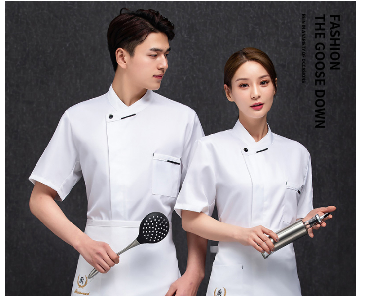 (即取炎夏透气厨师工作服现货) 新款短袖男女透气厨师工作服 餐厅饭店白色厨房衣服 白色 M-4XL