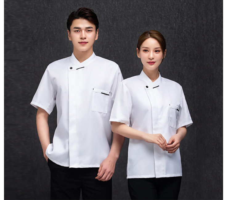 (即取炎夏透气厨师工作服现货) 新款短袖男女透气厨师工作服 餐厅饭店白色厨房衣服 白色 M-4XL
