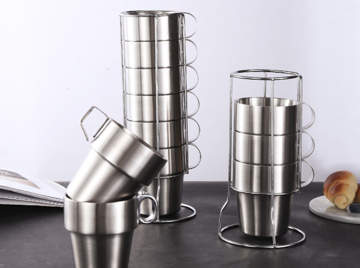 Non-Magnetic Stainless Steel Double-Layer Mug Set Picnic Heat Insulation Anti-Scalding Coffee Mug Beer Mug Multi-Purpose Mug