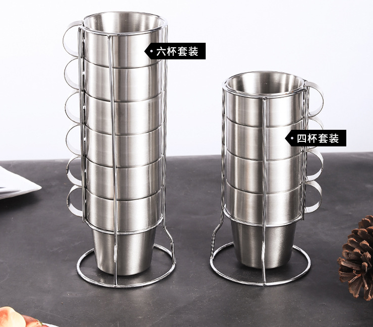 無磁不銹鋼雙層杯套裝野餐隔熱防燙咖啡杯啤酒杯多用杯