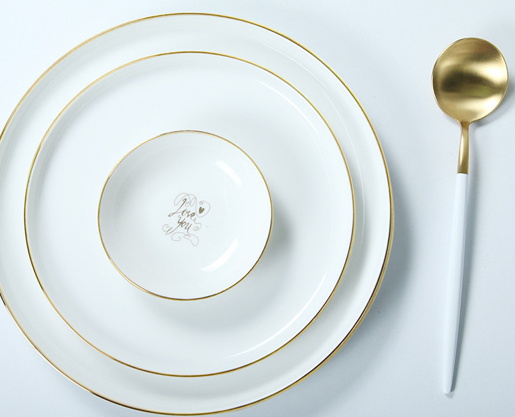 北歐ins金邊陶瓷餐具菜盤子西餐牛排早餐套裝餐具禮品碗盤碟套裝