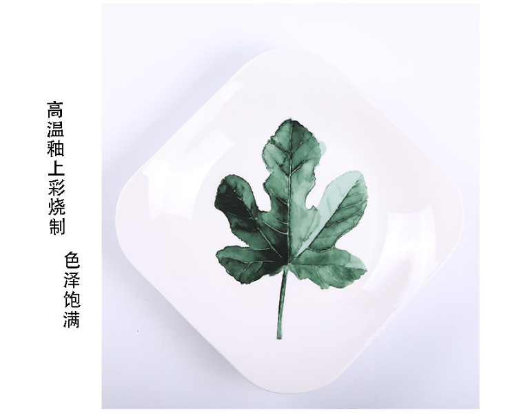 北歐ins餐具綠植陶瓷盤子創意方盤碗盤碟套裝家用西餐牛排水果盤
