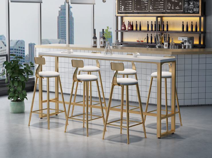 Nordic Leisure Solid Wood Bar Table With Wall Window Simple High-Foot Bar Table And Chair Milk Tea Shop Bar Long Table (Delivery & Installation Fee To Be Quoted Separately)