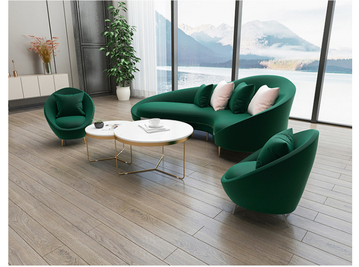 Nordic Light Luxury Curved Sofa And Coffee Table Combination Hotel Reception And Meeting Office Club Fabric Sofa (Delivery & Installation Fee To Be Quoted Separately)