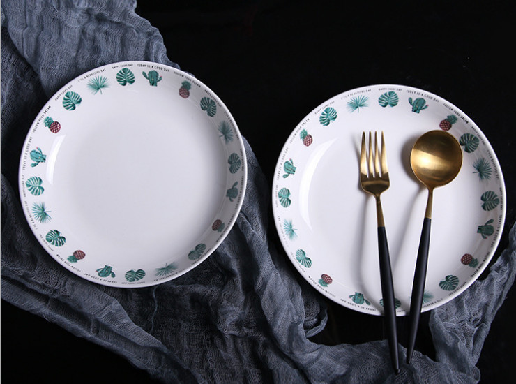 北欧简约陶瓷盘子菜碟子家用陶瓷餐具西餐盘 创意植物碗盘碟
