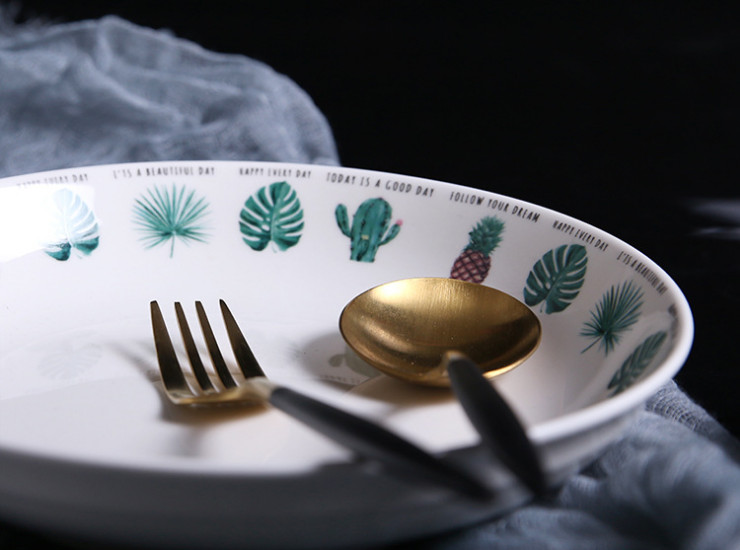 北歐簡約陶瓷盤子菜碟子家用陶瓷餐具西餐盤 創意植物碗盤碟 - 關閉視窗 >> 可點按圖像