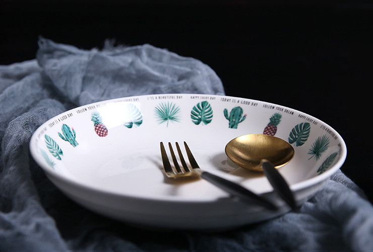 北歐簡約陶瓷盤子菜碟子家用陶瓷餐具西餐盤 創意植物碗盤碟
