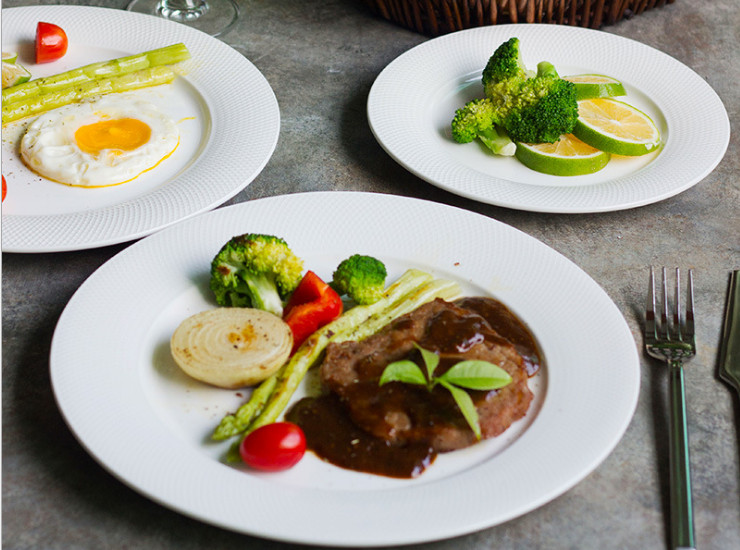 北歐風格簡約陶瓷餐具6-11英吋圓形牛排平盤 網格圓盤