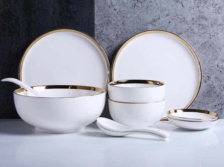 Nordic Tableware Ceramic Plate Tableware Creative Dinner Plate Soup Bowl Home Salad Bowl Ceramic Dish Plate Set (10 Pcs Sets)