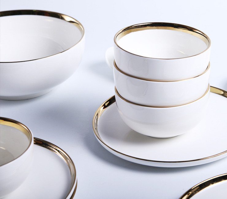 北歐餐具陶瓷盤子碗筷創意餐盤湯碗家用沙拉碗陶瓷碗盤碟套裝 (10件套)