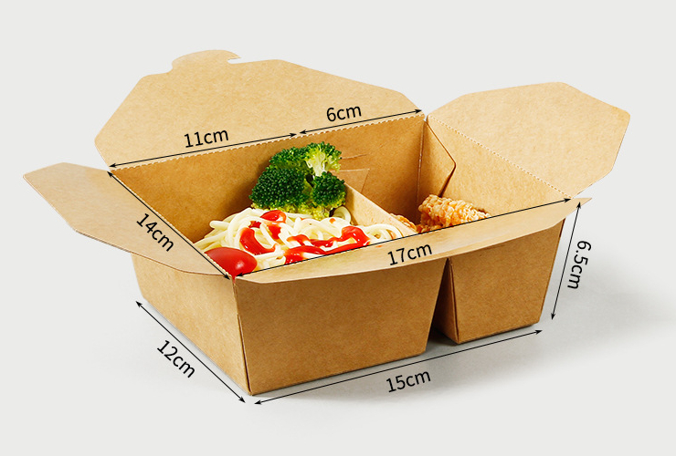 一次性餐饮双格外卖包装盒加厚便当盒打包牛皮纸餐盒 (包运送上门)