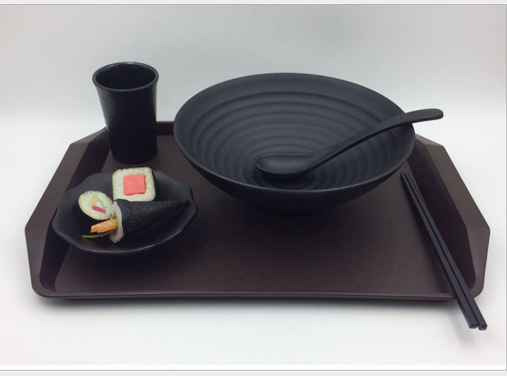塑料密胺仿瓷美耐皿黑色磨砂餐具套裝快餐餐具味千拉麵碗套裝批發 (5件套)