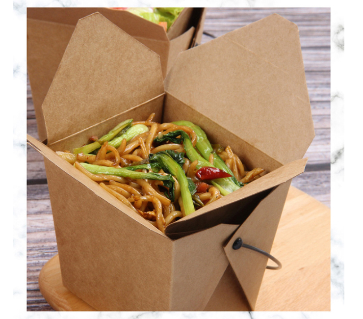 (Box/300 Pcs) Portable Kraft Paper Lunch Box Pasta Fried Rice Takeaway Disposable Packaging Takeaway Box (Door Delivery Included)
