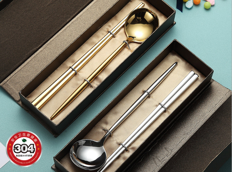 葡萄牙 304不銹鋼勺子方筷子 兩件套 餐具套裝 禮盒 促銷禮品
