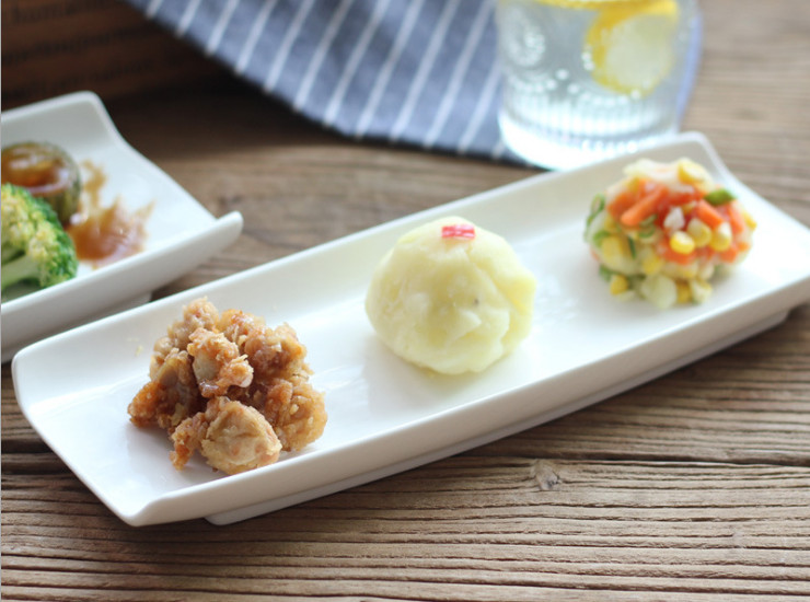 純白陶瓷壽司點心料理盤 創意翹邊長條平盤 歐式酒店餐具
