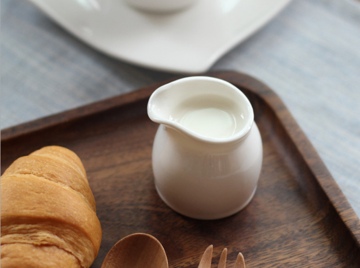 純白陶瓷西式奶壺 大中小有柄咖啡伴侶奶缸西餐牛排醬料汁調料杯