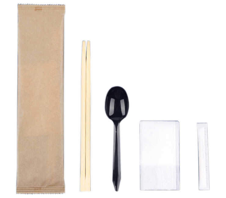 (即取一次性刀叉匙筷子餐具套裝現貨) (箱) 一次性牛皮紙一次性筷子四件套外賣商用四合一餐具包
