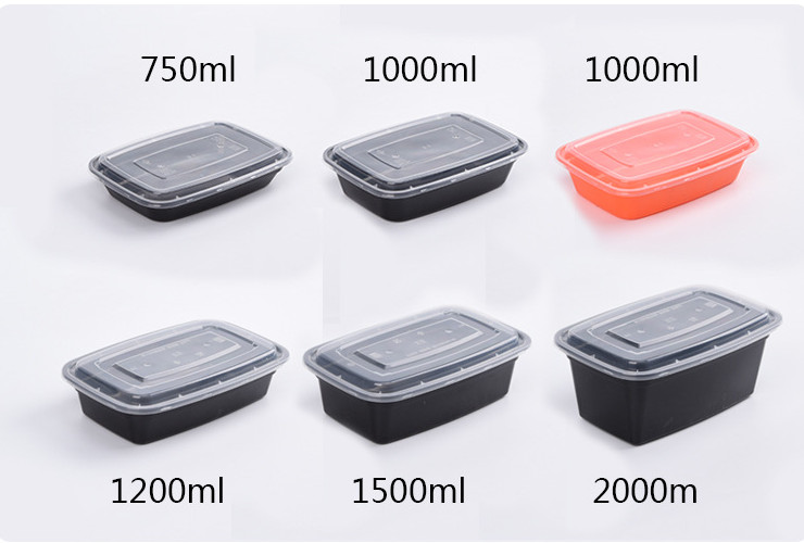 (即取一次性外賣餐具現貨) (150套/箱) 厚長方形美式歐式一次性餐盒 塑料外賣打包飯盒 快餐便當 黑色/透明 750/1000/1200/2000ML