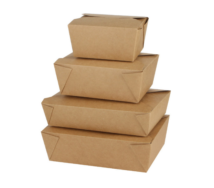 (即取一次性外賣餐具現貨) (箱) 牛皮紙淋膜餐盒 一次性快餐盒外賣打包盒 便當盒方形餐盒 1/2/3/4/8號