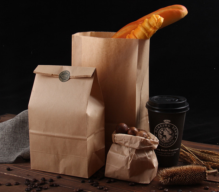 (即取一次性外賣餐具現貨) (箱/500個) 一次性打包袋定做牛皮紙袋方底 2/3/4/8/12/16號食品包裝袋早餐麵包袋
