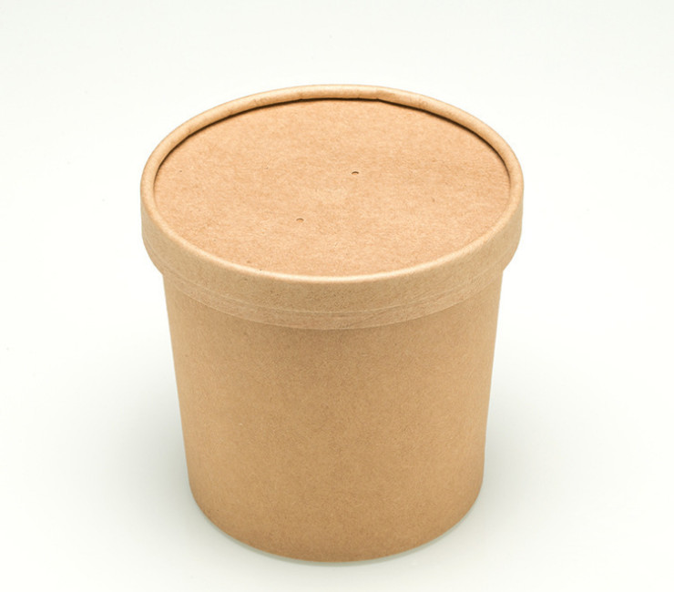 (即取一次性外賣餐具現貨) (箱/500個) 黃牛皮紙湯杯 圓形紙質打包杯 創意外賣紙杯