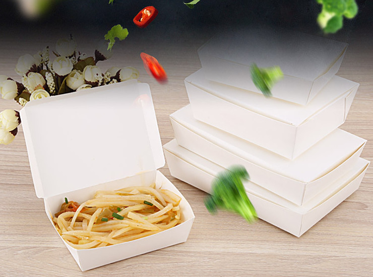 (即取一次性環保降解餐具現貨) (箱) 一次性紙餐盒快餐紙盒外賣打包盒白卡紙盒環保可降解