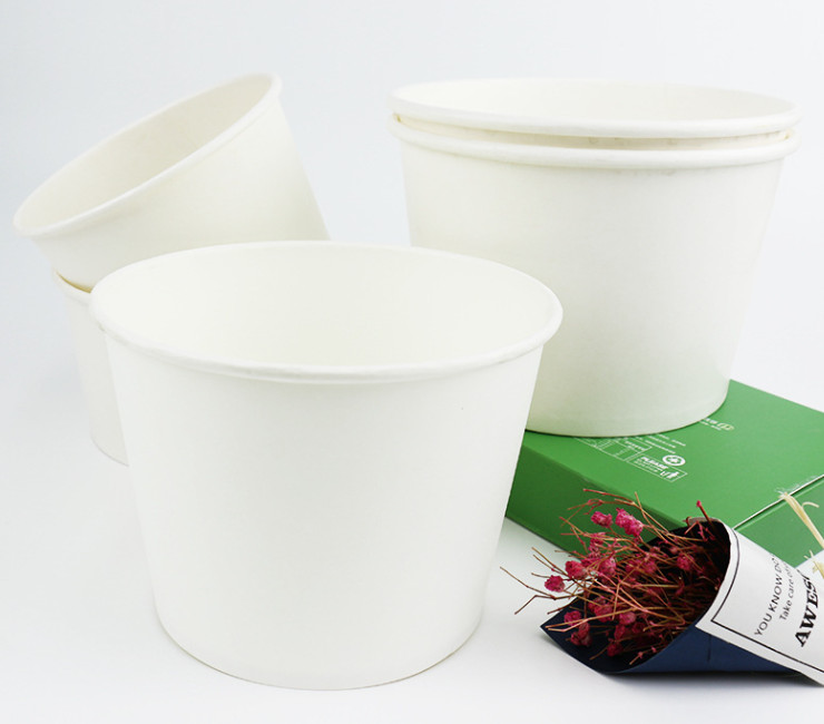 清貨特價 (即取一次性環保外賣紙碗現貨) (箱/600個) 一次性經濟型白色紙碗 圓形外賣桶碗1000毫升