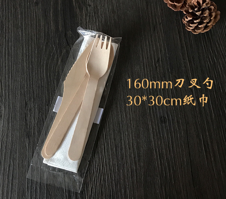 (Ready-Stock Eco-friendly Biodegradable Wooden Tableware) (Box/300/450 Pcs) Disposable Environmentally-Friendly Degradable Tissue Wooden Cutlery Set Takeaway Cutlery Wooden Spoon Fork Knife (Individually-packed)