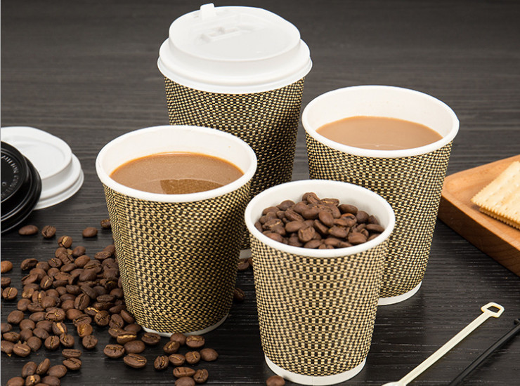 (Ready-Stock Eco-friendly Corrugated Paper Cup) (Box/1000 pcs) Thickened Heat-resistant Grid Pattern Corrugated Paper Cup 8/12/16oz Hot Drink Coffee Cups