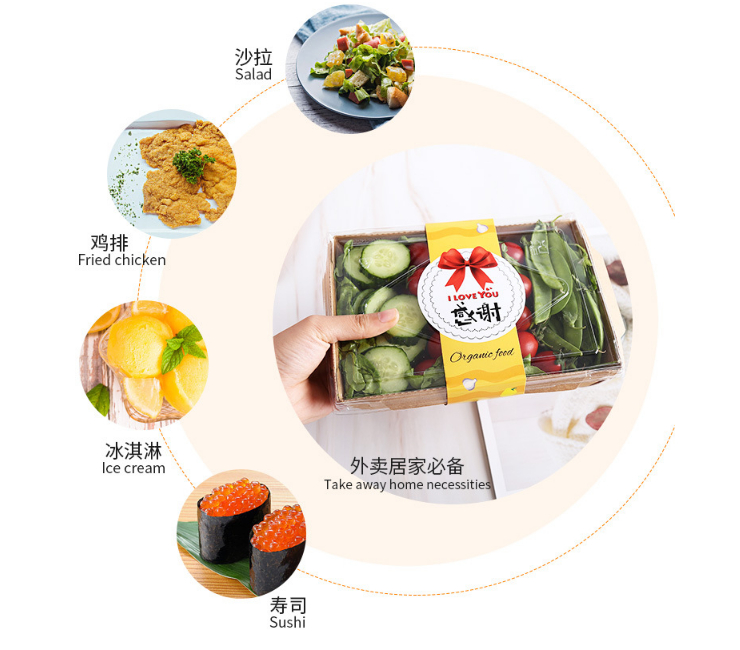 (Instant-pick Transparent Cover Kraft Paper Meal Box Ready Stock) (Box/200 Sets) Kraft Paper Box With Transparent Lid Disposable Rectangular Lunch Box Steak Takeaway Packed Salad Box Sushi Square Bento
