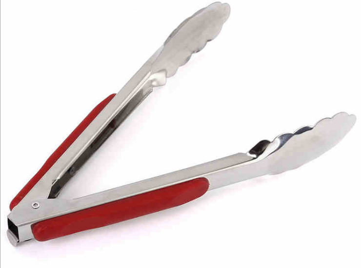 Red Handle Stainless Steel Food Clip / Bread Clip Kitchen Utensils