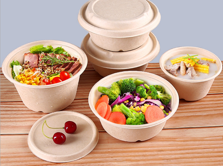 Alternatives to Styrofoam Bowl-Instand-pick Environmentally Friendly Degradable Round Bowl Ready Stock) (Box) Disposable Sugarcane Pulp Snack Round Paper Bowl Degradable Meal Bowl 300/450/500/1000/1200/1500ml