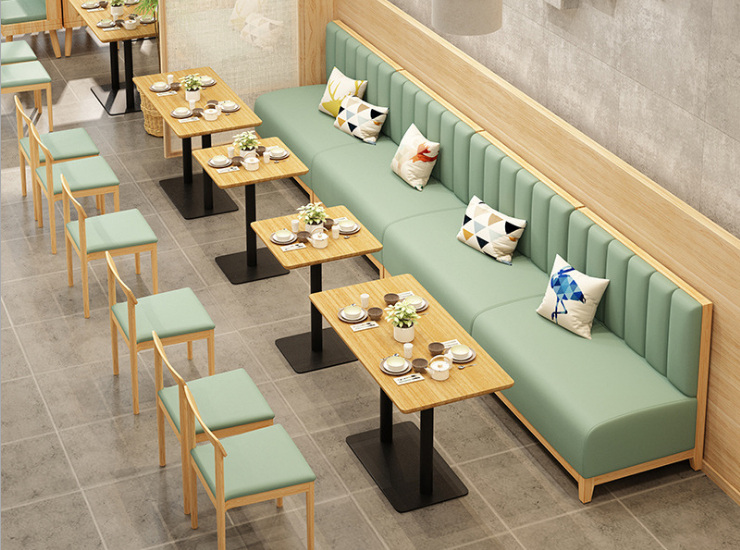 Restaurant Table Chair Combination Simple Milk Tea Shop Restaurant Back Wall Card Seat Sofa Wood Dining Hotpot Restaurant Fast Food Restaurant (Delivery & Installation Fee To Be Quoted Separately)