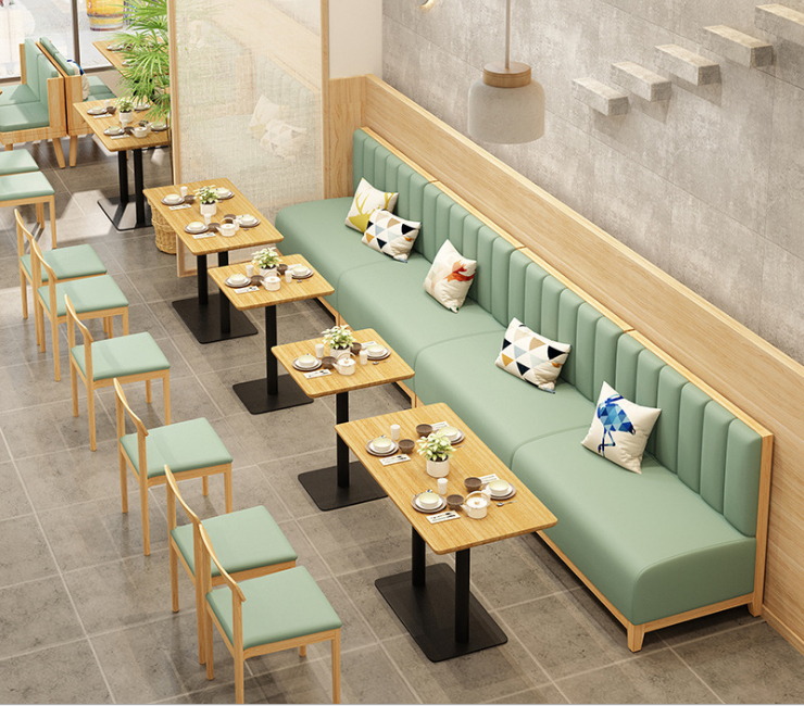 餐厅桌椅组合 简约奶茶店餐厅靠墙卡座沙发实木餐饮火锅店快餐店 (运费及安装费另报)