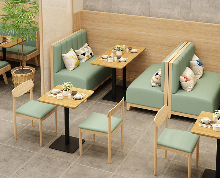 餐廳桌椅組合 簡約奶茶店餐廳靠牆卡座沙發實木餐飲火鍋店快餐店 (運費及安裝費另報)