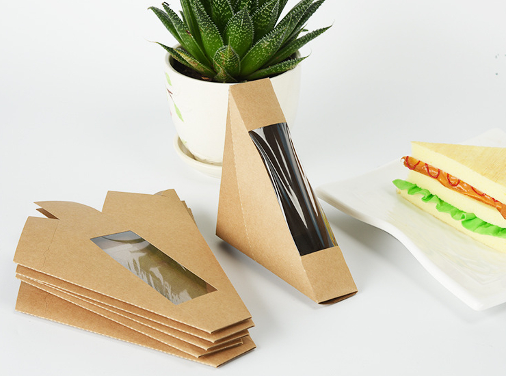 (Ready-To-Take Open-Window Kraft Paper Sandwich Box) (Box/1000 Pcs) Sandwich Packaging Box Disposable Open-Window Kraft Paper Sandwich Packaging Box