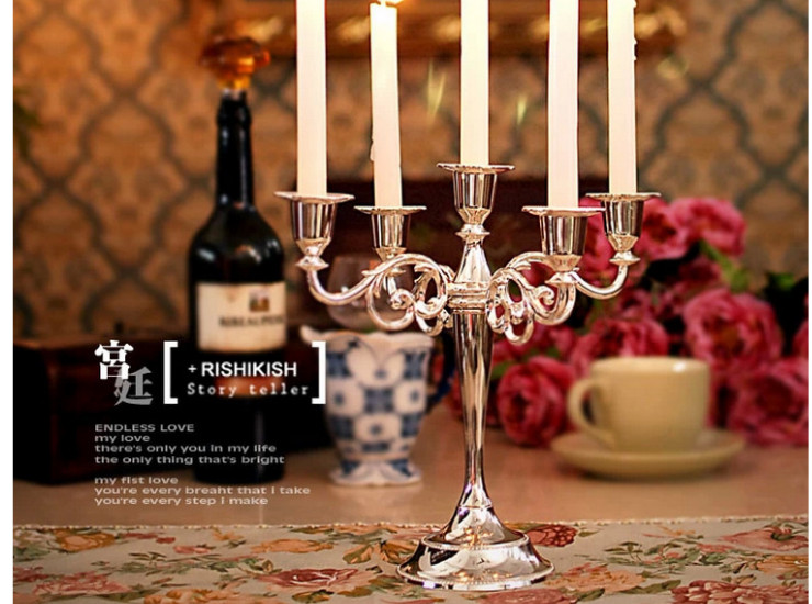 Silver Moonlight Romantic Candle Holder European Retro Silver Plated 5 Candle Holder Wedding Decoration Decoration