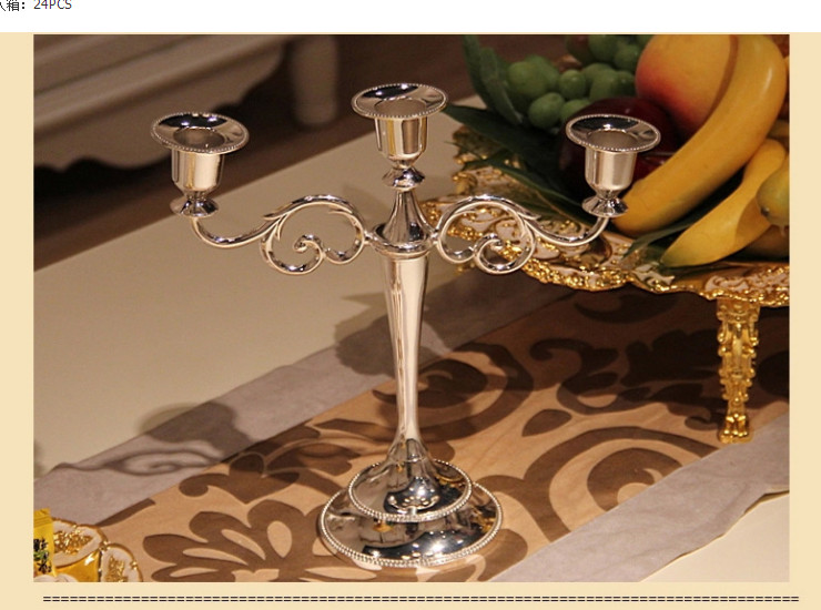 鍍銀三頭燭台歐式裝飾擺件酒店家居婚慶用品結婚禮品