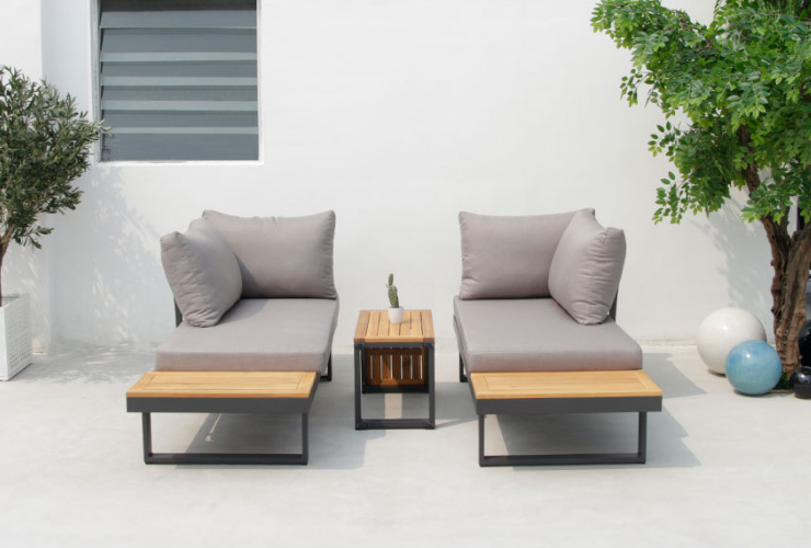 Simple Outdoor Waterproof Sunscreen Sofa Coffee Table Combination Terrace Solid Wood Table And Chair Garden Leisure Teak Outdoor Sofa (Delivery & Installation Fee To Be Quoted Separately)
