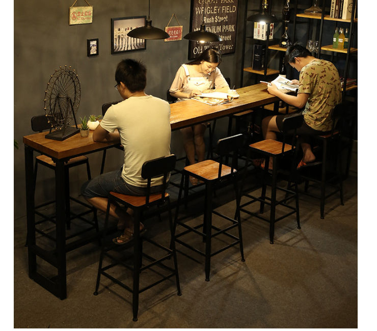 Simple Solid Wood Bar Tables And Chairs Milk Tea Shop Coffee Shop Leisure High Bar Table Against The Wall Multi-Person Bar Table (Delivery & Installation Fee To Be Quoted Separately)