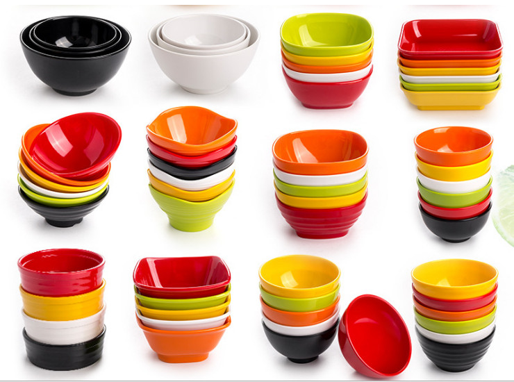 餐廳用小碗米飯碗彩色塑料碗密胺小吃甜品碗多色仿瓷餐具批發