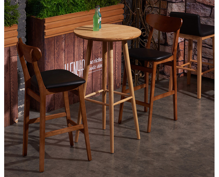 Solid Wood Counter Bar Chair Bar Tea Shop Coffee Shop High Bar Chair High Stool Dessert Shop Water Bar High Chair (Delivery & Installation Fee To Be Quoted Separately)