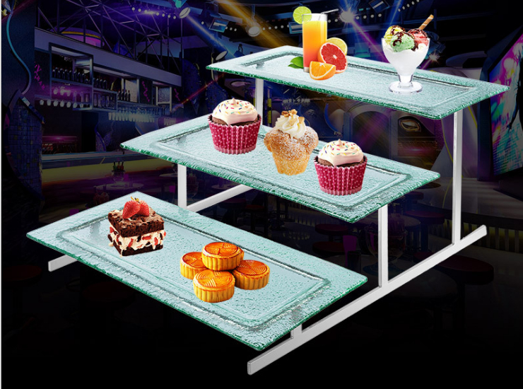 不锈钢自助餐食物展示架 三层蛋糕架配玻璃寿司点心架甜品摆台